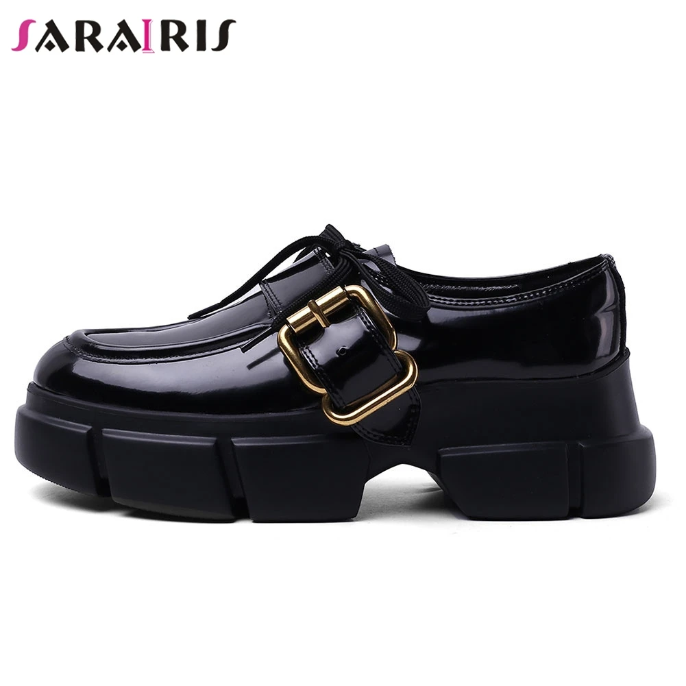 

SARAIRIS Fashion Female Spring Shoes Woman Round Toe Genuine Leather Pumps Women Buckle Belt Chunky Heel Sewing Pumps