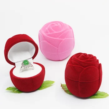 

Red Rose Ring Box Personalized Velvet Wedding Engagement Fashion Valentines Originality Gift Box Packaging Box