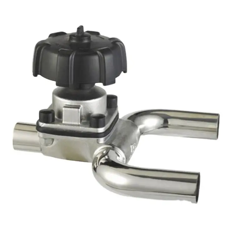 

U Type Pneumatic Three Way Valve Stainless Steel Sanitary Aseptic Diaphragm Valve With Handwheel