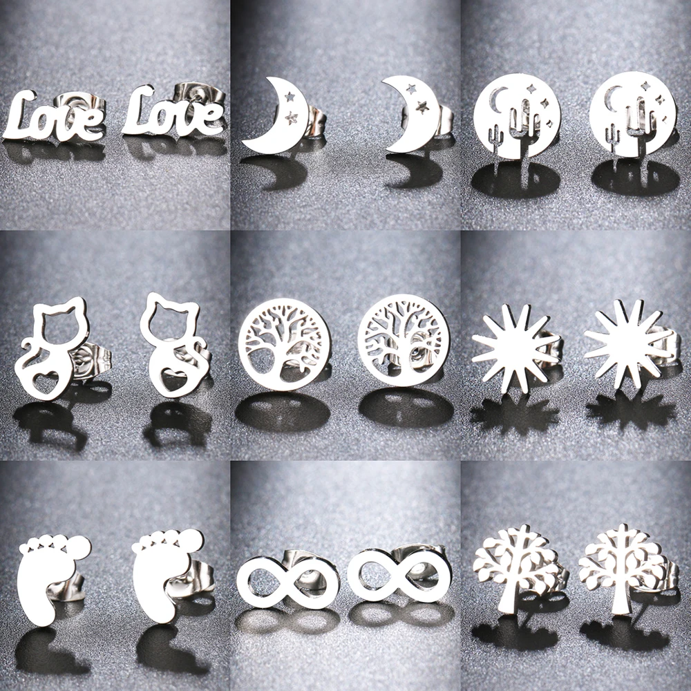 Stainless Steel Earrings Minimalism Map Sun Classic Stud For Women Jewelry Wedding