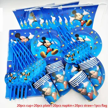 

Mickey Mouse 20 People kids birthday party mickey mouse cup plate straw banner party decoration sets paper garland baby shower