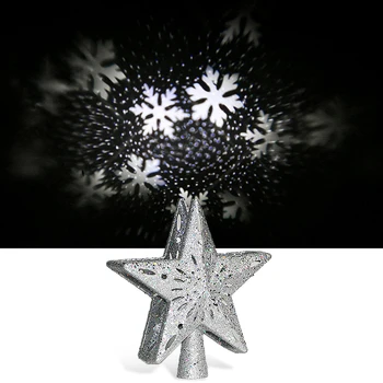 

3D Glitter Star LED Christmas Tree Topper White Snowflake Projector Laser Christmas Tree Ornament For New Year Party decor