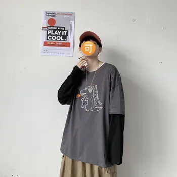 

2020 Autumn New Man's Fake Two-piece Long-sleeved Pullover Loose Youth Fashion Style Casual T-shirt S-3XL