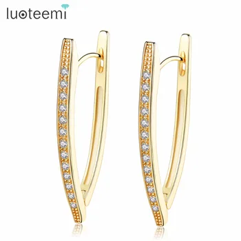 

LUOTEEMI AAA Cubic Zircon Irregular Geometric Shape Copper Hoop Earrings For Women Simple Design Gold Color Vintage Earrings