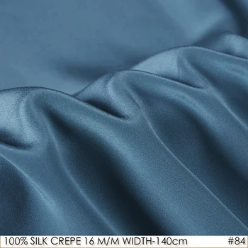 

100% SILK CREPE DE CHINE 140cm width 16momme Natural Silk Pure New Desigual Deep Gray Blue NO 84