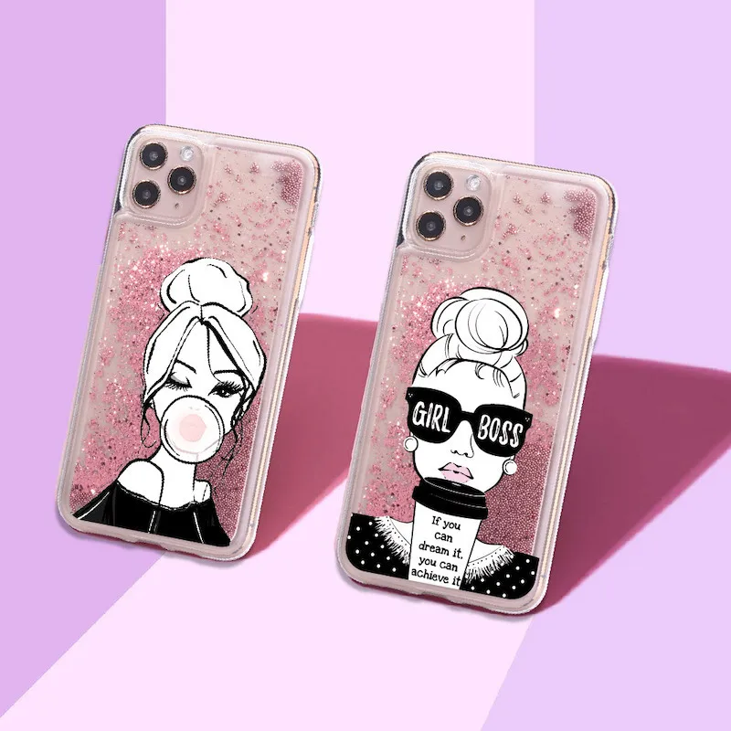 Classy Girl Coffee Cup Glass Sparkle Liquid Real Glitter Phone Case Fundas Cover for iPhone 11 X XS XR Max Pro 7 8 7Plus 8Plus 6 | Мобильные