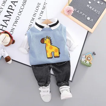 

Shirt Clothing Suit Vest Jeans Pants Trousers New Cartoon Long Sleeve Spring Three Piece Baby Girl Boy Children Cotton Combed