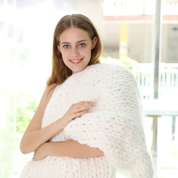 

Drop Shipping Fashion Hand Chunky Wool Knitted Blanket for Beds Merino Thick Wool Knit Blanket Winter Thick Warm Sleep Blankets
