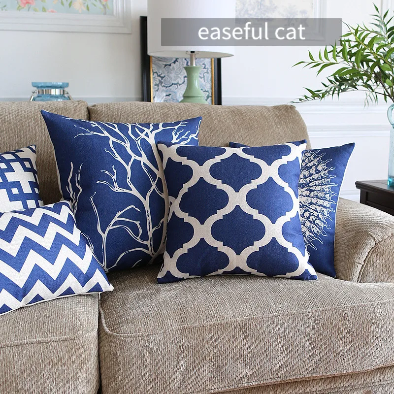 

45 * 45cm can be customized Fashion Mediterranean series printed cotton material Bedside lumbar pillow sofa cushion