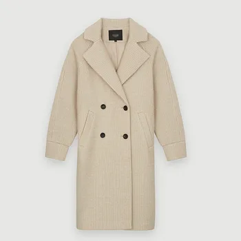 

High-end custom French M Brand tail goods New Temperament double breasted Lapel long knit cashmere Coat winter coat women 2019