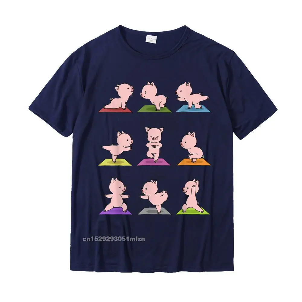 Normal O-Neck T Shirts Summer/Fall Tops Shirt Short Sleeve Brand New Cotton Fabric Hip hop T-shirts Casual Man Pig Yoga T-Shirt Funny Piglets In Yoga Poses Sports Tee__4899 navy