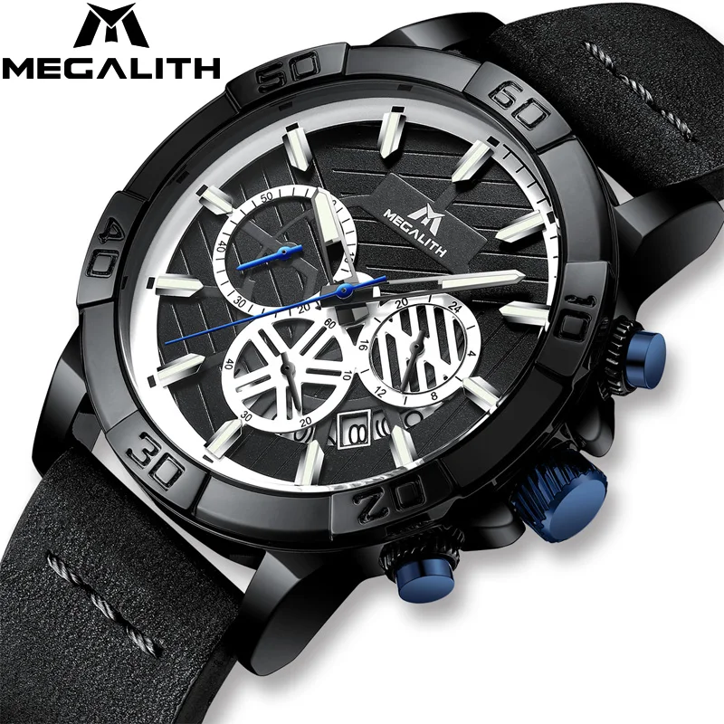 

MEGALITH Mens Watch Reloj Hombre Sport Quartz Watch Top Brand Wristwatch Genuine Rubber Strap Waterproof Watch Orologi 8086
