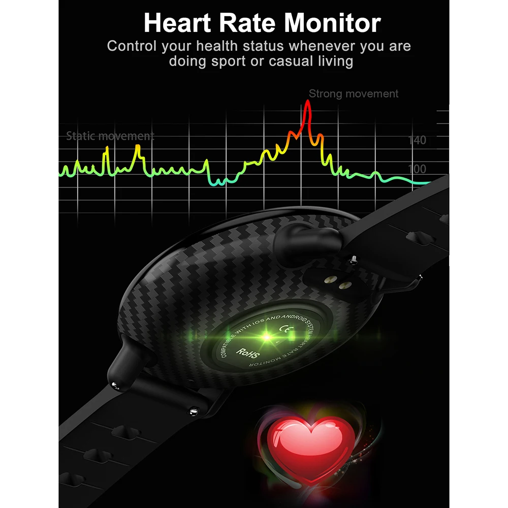 BINSSAW Smart Watch K1  IP68 Waterproof IPS Color Screen Heart Rate Blood pressure Monitor Fitness tracker Sports Smartwatch Men
