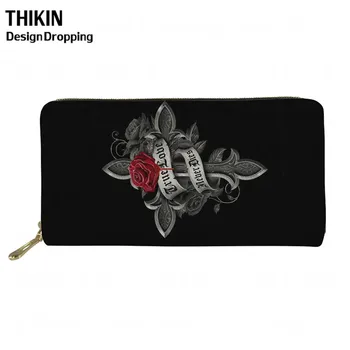 

THIKIN Cross Faith Floral Printing Women Mens Leather Wallets for Money and Cards Ladies Clutch Purse Wallet with Coin Pocket