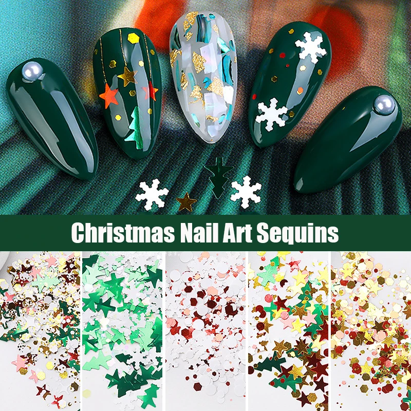 3D Christmas Tree Snowflakes Sequins Nail Art Decoration Winter Snow Iridescent Flakes Manicure Glitter For Nails | Красота и