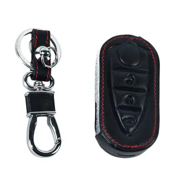 

1pc Black And Red Key Chain Cover Leather Car Remote Holder 3-Button Keyfob Case for Alfa Romeo