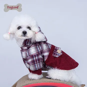 

DogLemi 2020 Fashion Winter Warm Pet Dog Clothes Soft Plaid Cotton Puppy Jumpsuit Hoodie Coat for Small Dogs Teddy Clothing Coat