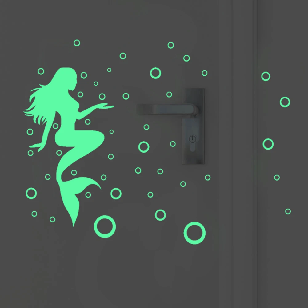 Luminous Bubble Mermaid Polka Circle Wall Stickers Kitchen Bathroom Decor Glow in the Dark Wall Decals Peel & Stick Wallpaper
