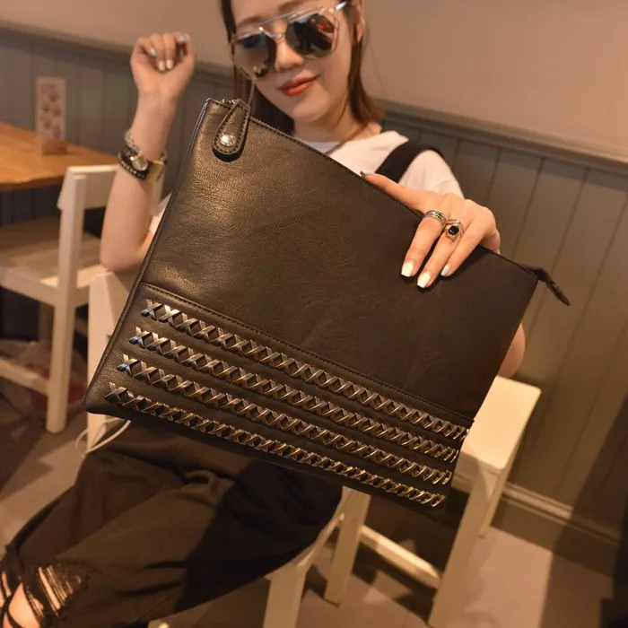 

New rivet clutch bag Korean casual men and women bag single shoulder diagonal cross bag file bag IPAD bag fashion bag
