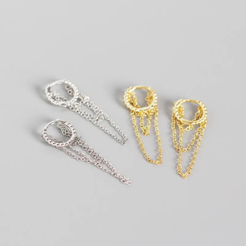 WANTME Hot Minimalist Multilayer Tassel Chain Studs Earrings for Women Real 100% 925 Sterling Silver Accessories Jewelry Gift