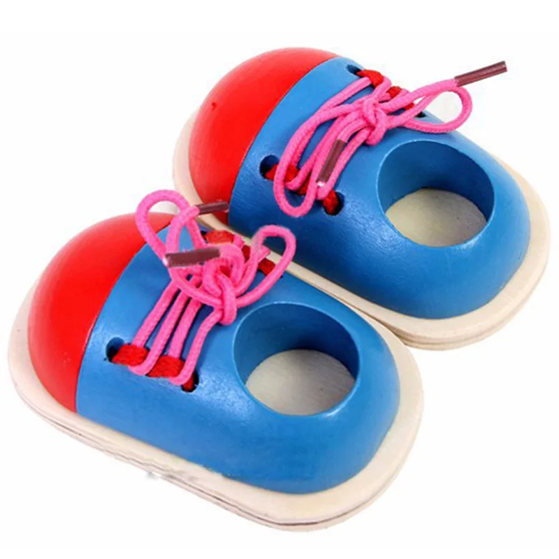  1 Pcs Kids Educational Toys Children Wooden Toys Toddler Lacing Shoes Early Education Teaching Aids - 4000188569843