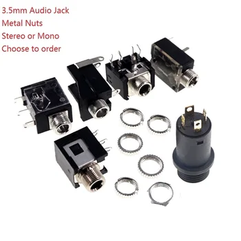 

10pcs 3.5mm Audio Jack PCB Mount Screw Metal Nuts Mono Stereo Phone Plug 2 3 4 Pole Connector Through Hole Panel Mount Thread