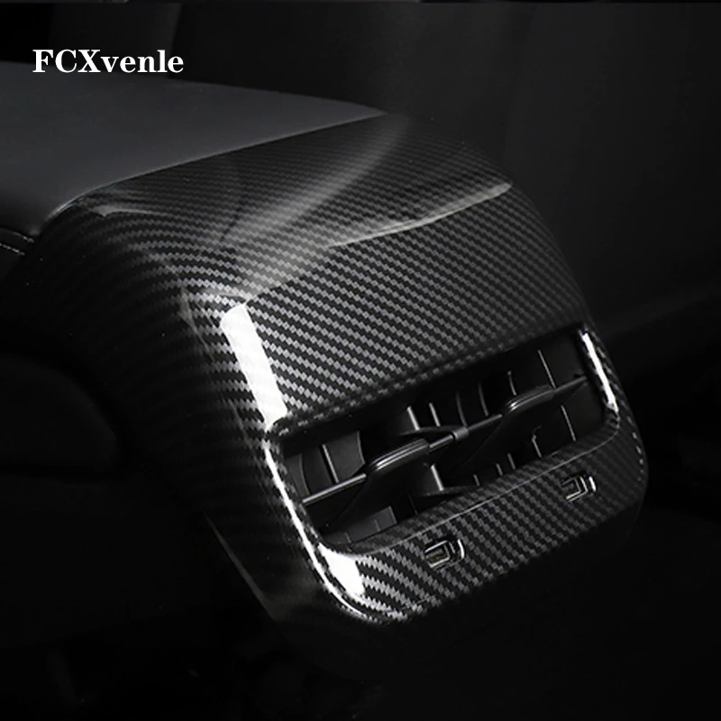 

For Tesla Model 3 ABS Carbon Fiber Decorative Stickers Styling Car Back Air Vent Decoration Frame Cover Auto Accessories