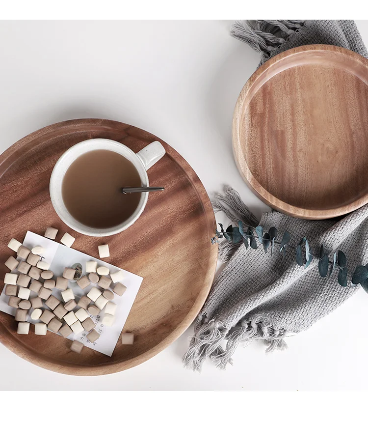 Мусовуд круглая деревянная доска из натурального твердого дерева чайная кастрюля для еды посуда для воды напиток тарелка еда поднос для кофе