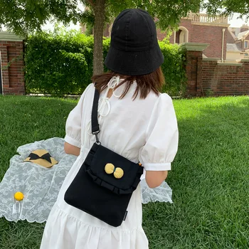 

Summer Small Bag Female 2020 New Style GIRL'S Hipster Solid Color Bow Canvas Crossbody Bag Versatile Shoulder Bag