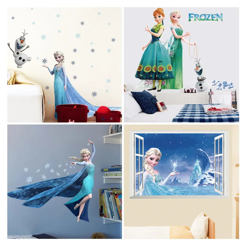 Cartoon Frozen Wall Stickers For Kids Room Kindergarten Bedroom Wall Decoration Movie Posters Door Sticker