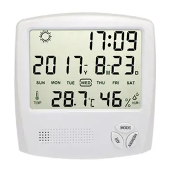 

LCD Thermometer Hourly Chime Digital Clock Automatic Electronic Hygrometer Multi-functional Plastic Home Measuring Tool