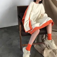 

QWEEK Casual Warm Long Maxi Crewneck Sweatshirt Plus Velvet 2021 Autumn Winter Womem Oversized Long Sleeve Hoodies Loose Tops