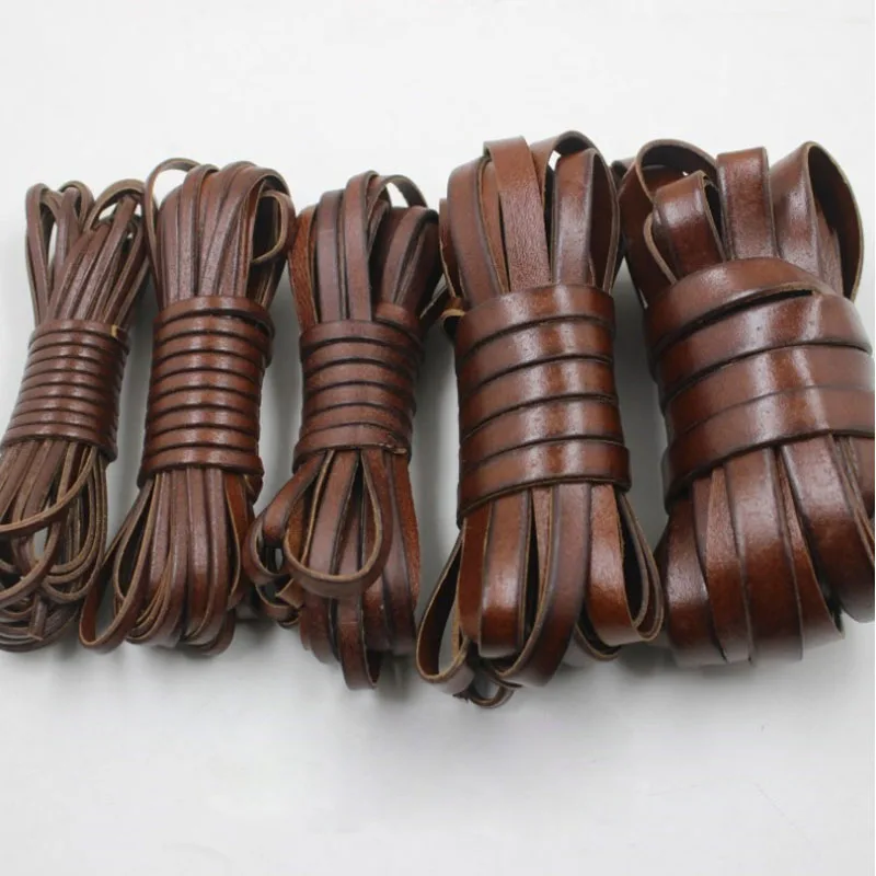 Vintage 100% Genuine Cowhide Leather Cord Strip Flat Rope String DIY Braided Craft Jewelry Bag 5 meters Leather Cord Leather Fabric Leather Material Handmade Leather