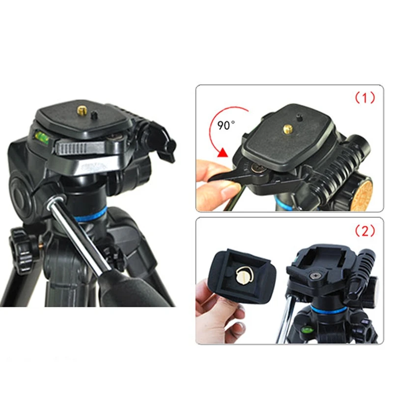 Video Camera Tripod Ball Head 3-Way Fluid Head Rocker Arm with Quick Release Plate for Dslr Camera Tripod Monopod