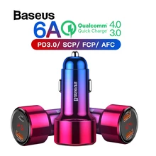 Baseus 6A автомобильное быстрое зарядное устройство 45 Вт QC4.0 QC3.0 Зарядка для iPhone XR X Max 8 Xiaomi huawei P30 телефон автомобильное быстрое зарядное устройство