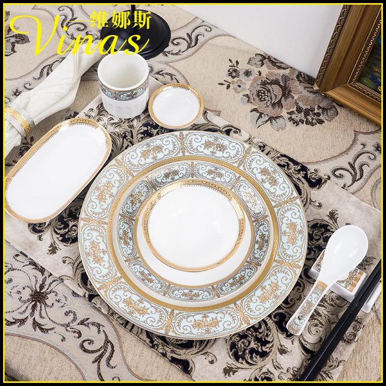 

European Style Ceramic Dinner Set Gold Inlay Porcelain Dessert Plate Steak Salad Snack Cake Plates Tableware Artistic