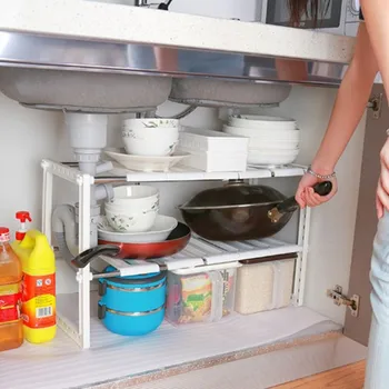 

Adjustable 2 Tier Under Sink Shelf Kitchen Storage Organize Rack Holder