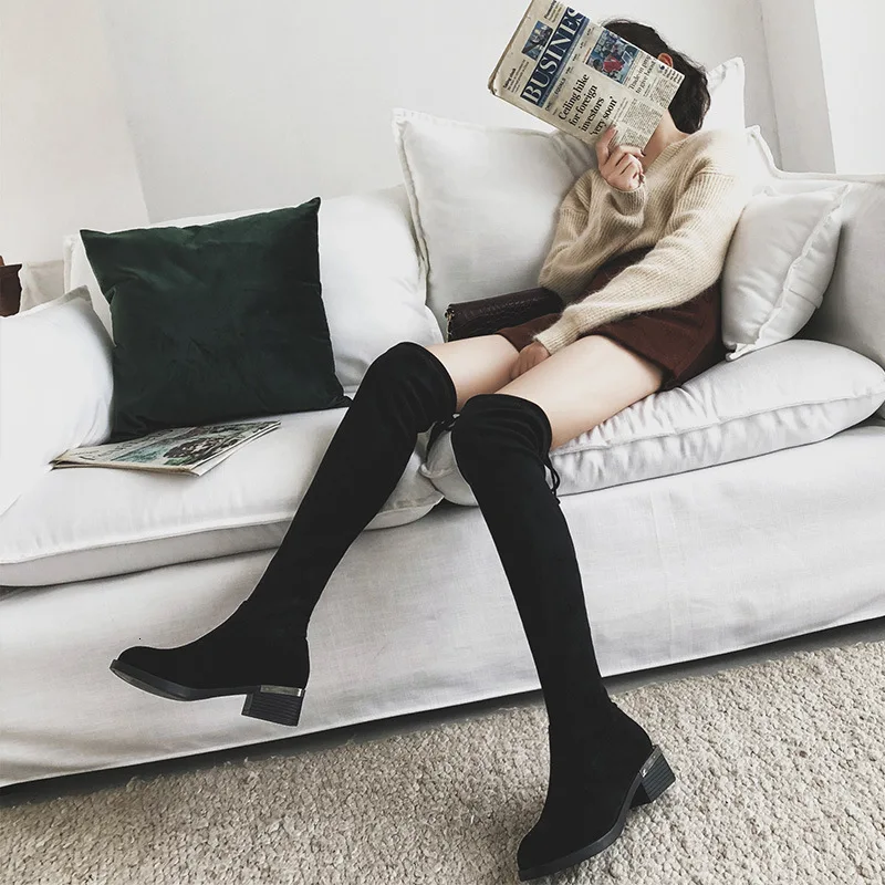 

Flat Boots Suede Boots Female Winter Boots Small Boots Woman Overknee Student Thin Flat Bottom Long Boots Woman High Boots Boots