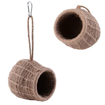 

Pet Bird Nest Hamster Sleeping Cage Squirrel Breeding Nest Crafts Delicate Bird House for Yard Garden (Hemp Rope Hanging Nest)