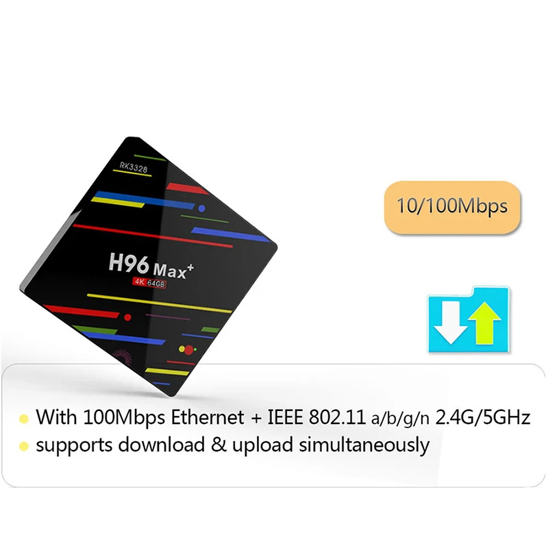 FFYY-H96 Max Plus+ Android 9,0 Tv Box 4G Ram Rk3328 четырехъядерный процессор 64 бит 2,4/5G Wifi Lan Smart медиаплеер H.265 Dlna телеприставка Eu