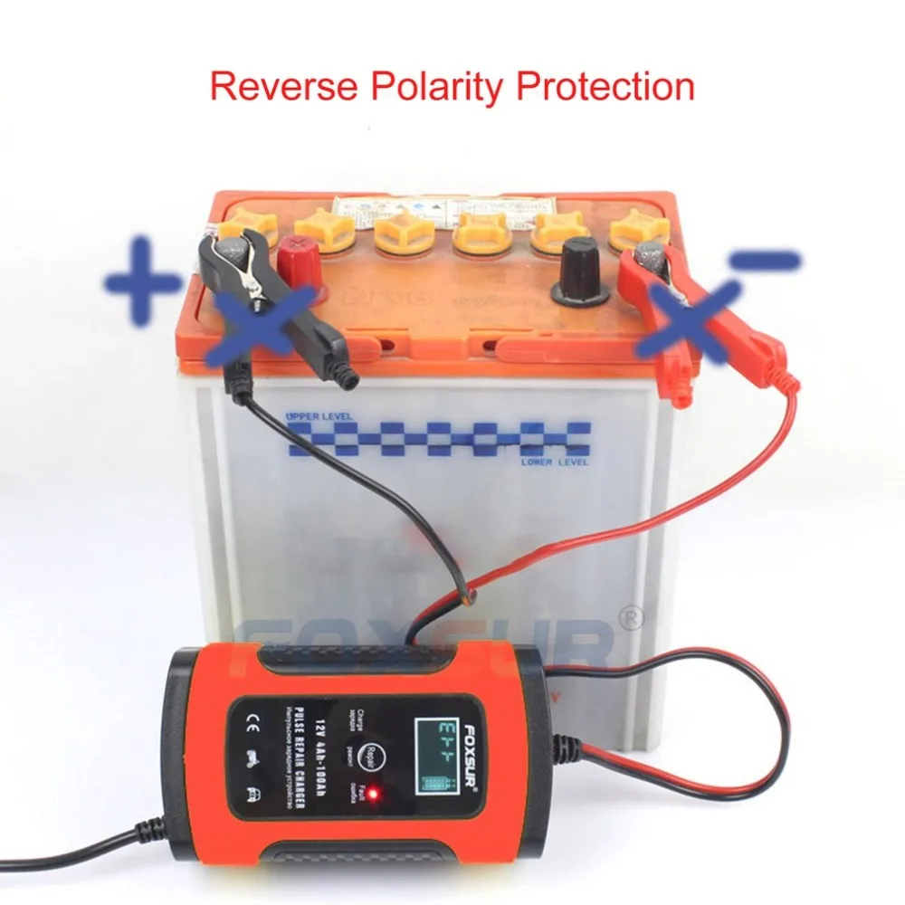 FOXSUR 12V для автомобилей и мотоциклов, интеллигентая(ый) Батарея Зарядное устройство ЖК-дисплей Дисплей EFB AGM гель ремонт импульса Батарея Зарядное устройство