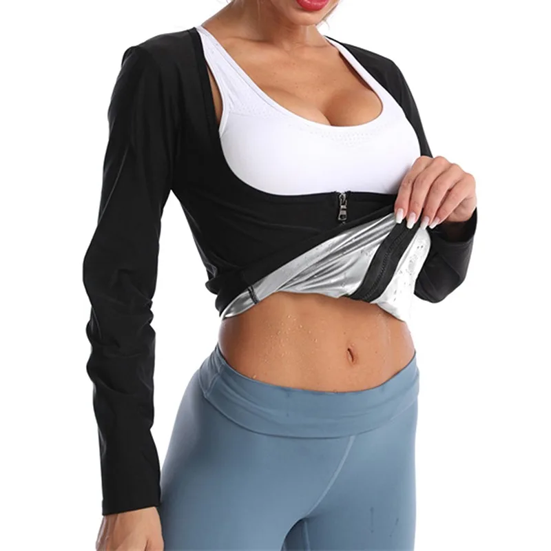 leonisa shapewear Women Sauna Shaper Tops Long Sleeve Thermo Sweat Shapewear Slimming Zipper Waist Trainer Corset Gym Fitness Hot Workout Shirt backless shapewear