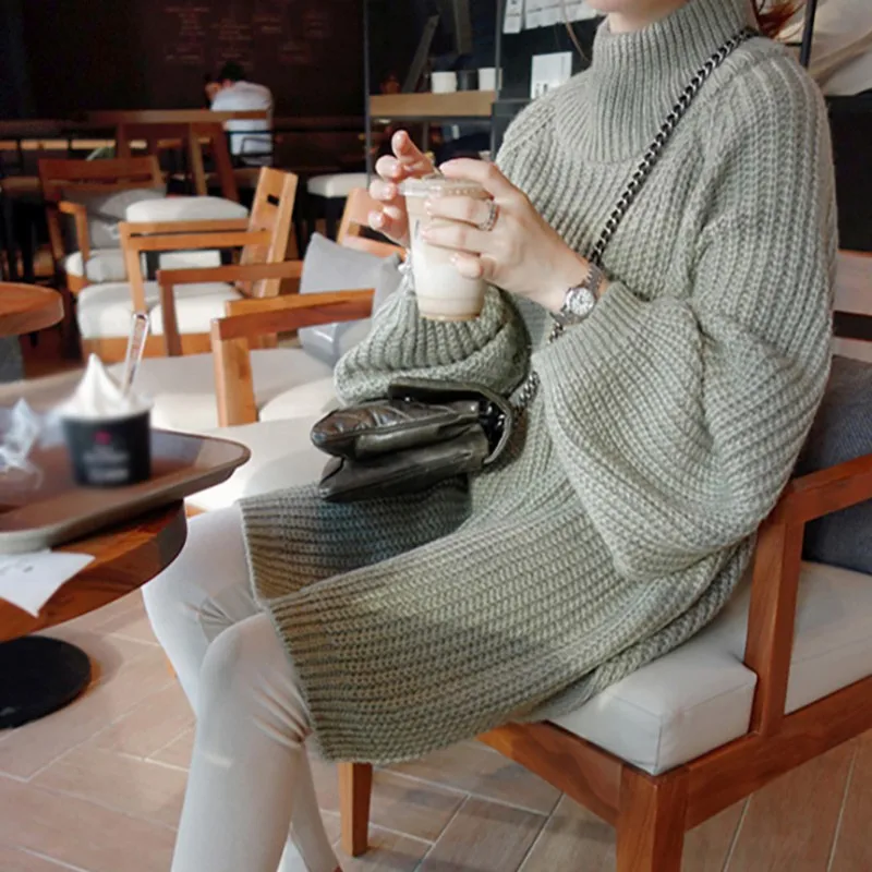 Women Autumn Winter Casual Thick Warm Long Sweater Lantern Sleeve Half Turtleneck Sweaters Side Slit Pullovers Women Autumn Winter Casual Thick Warm Long Sweater Lantern Sleeve Half Turtleneck Sweaters Side Slit Pullovers
