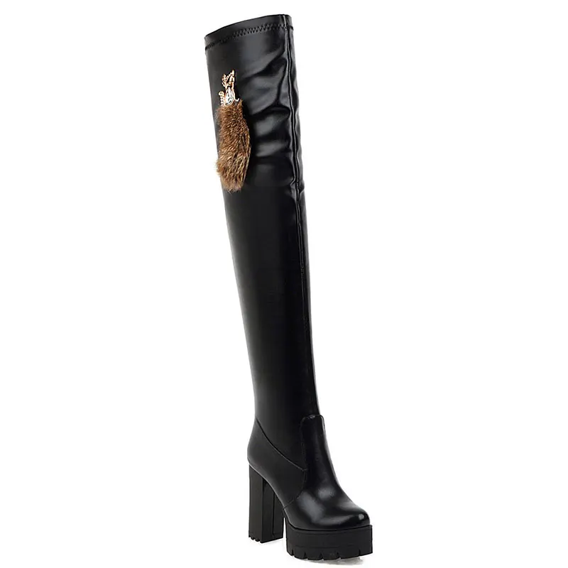 Lloprost ke/Женская осенне-зимняя обувь на платформе сапоги выше колена на толстом высоком массивном каблуке с круглым носком женские ботфорты H597