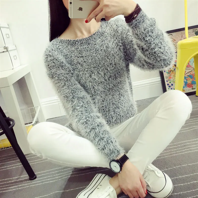 

Women Autumn Winter Mohair Sweater Women Crew Neck Turtleneck Solid Color Sweater Plus Size Sweater Knit Sweater Women