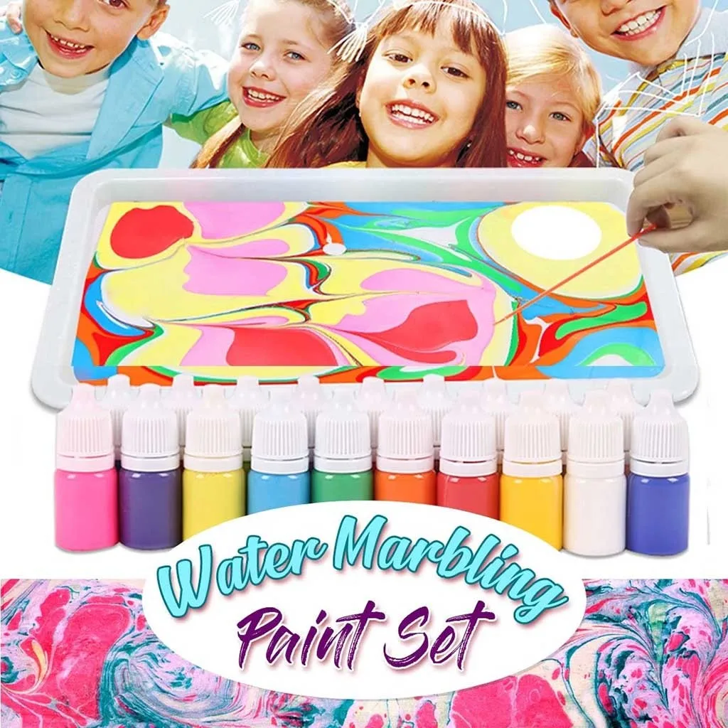 Childrens Water-based art paint Marbling Painting Kit DIY on Water Creative Art Set of 6 Colors acrylic 46ml | Дом и сад