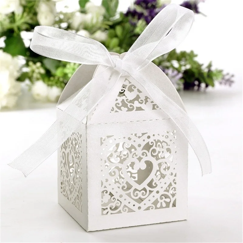 

50PCS Wedding Engagement Chritsmas Party Cookie Candy Boxes Ribbon Gift Box Favors Decor Paper Boxes for Packaging Christmas Box