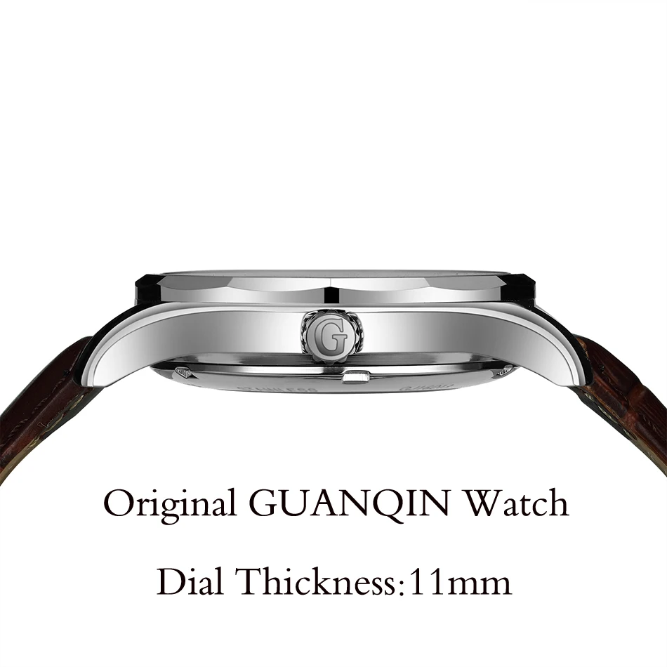 GUANQIN Автоматические Мужские механические часы Вольфрамовая сталь кожаный ремешок светящиеся часы Дата Календарь японский часовой механизм для мужчин