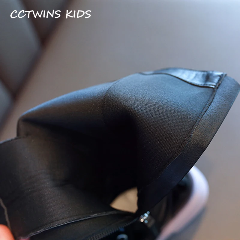 CCTWINS Kids Shoes Winter Fashion Girls High Boots Children Lace Casual Shoes for Toddler Black Leather Martin Boots HB059