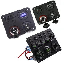 Panneau de commutation à bascule LED avec voltmètre numérique, double Port USB, sortie 12V, combinaison de commutateurs étanches pour voiture, bateau